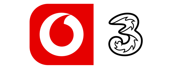 The logo of Vodafone Three