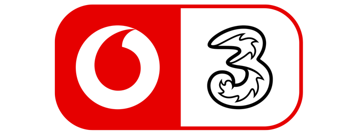 The logo of Vodafone Three